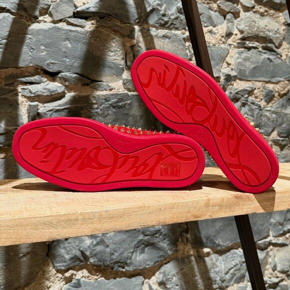 Christian Louboutin Red Suede Pik Boat Spike Slip-on Sneakers - Picture 5 of 10